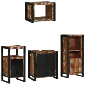vidaXL Σετ Επίπλων Μπάνιου 4 pcs Πολύχρωμο Στερεό ανακτημένο ξύλο