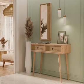 Stewehome Κονσόλα εισόδου με καθρέφτη και 2 συρτάρια δρυς χρώμα 90x35x82 cm