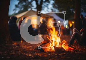 Intra Συλλεκτικό Ξύλινο Παζλ Plywood 4mm - Φωτιά στο δάσος με κόσμο που μαζεύεται τριγύρω Σε Ξύλινο Κουτί - Διαστάσεις: 10x10 cm – 25 κομμάτια