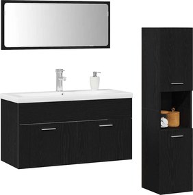 vidaXL Σετ Επίπλων Μπάνιου με ράφι 4 pcs Μαύρη Οξυά Επεξεργασμένο ξύλο