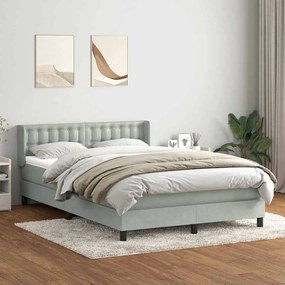 Κρεβάτι Boxspring με Στρώμα Ανοιχτό Γκρι 140x220 εκ. Βελούδινο - Γκρι