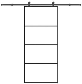 Συρόμενη Πόρτα με Μηχανισμό 90x205 εκ. Γυαλί ESG &amp; Αλουμίνιο - Μαύρο