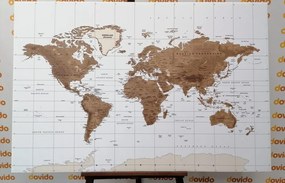 Εικόνα στο φελλό του πανέμορφου vintage παγκόσμιου χάρτη με λευκό φόντο - 90x60  color mix