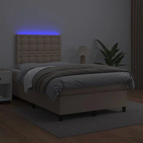 vidaXL Κρεβάτι Boxspring Στρώμα&amp;LED Καπουτσίνο 120x190 εκ. Συνθ. Δέρμα