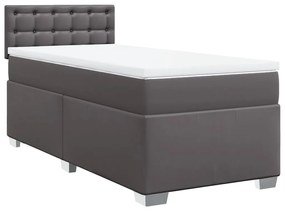 vidaXL Κρεβάτι Boxspring με Στρώμα Γκρι 90x190 εκ. από Συνθετικό Δέρμα