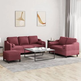 Πολυθρόνες Σετ 3 Τεμαχίων Μπορντό από Ύφασμα με Μαξιλάρια 3201864