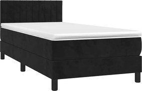 vidaXL Κρεβάτι Boxspring με Στρώμα &amp; LED Μαύρο 90x190 εκ. Βελούδινο