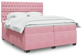 vidaXL Κρεβάτι Boxspring με Στρώμα Ροζ 200x200 εκ. Βελούδινο
