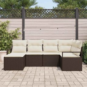 vidaXL Σετ Καναπέ Κήπου 6 pcs Καφέ, Κρέμα Πολυ rattan, βαμμένο ατσάλι