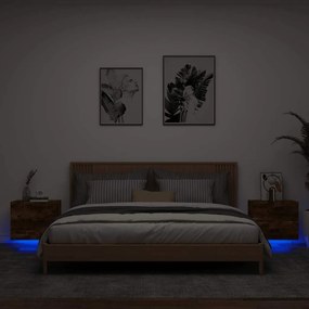 vidaXL Κομοδίνα Επιτοίχια με Φώτα LED 2 τεμ. Καπνιστή Δρυς