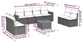 vidaXL Σαλόνι Κήπου Σετ 9 Τεμαχίων Γκρι Συνθετικό Ρατάν με Μαξιλάρια