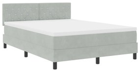 vidaXL Κρεβάτι Box Spring με Στρώμα  Ανοιχτό Γκρι 140x190 εκ Βελούδο