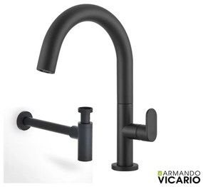 Armando Vicario Slim Black Matt Μεσαία Μπαταρία Νιπτήρος με βαλβίδα clic-clac+Σιφών 500040-400 R0262-400