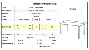 VENTI Τραπέζι Οξυά Καρυδί