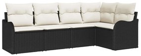 vidaXL Σετ Καναπέ Κήπου με μαξιλάρι 5 pcs Μαύρο Πολυ ράταν