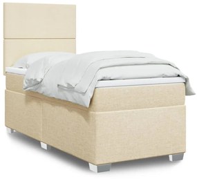 vidaXL Κρεβάτι Boxspring με Στρώμα Κρεμ 100 x 200 εκ. Υφασμάτινο