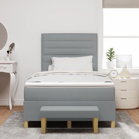 vidaXL Κρεβάτι Box Spring με Στρώμα & Παγκάκι Ανοιχτό Γκρι 120x190 εκ. Υφασμάτινο
