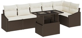 vidaXL Σετ καναπέ κήπου 7 τεμαχίων με μαξιλάρια καφέ πολυ ρατάν