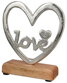 05160507 Διακοσμητικό ArteLibre Καρδιά 'Love' Σε Βάση Ασημί/Φυσικό Αλουμίνιο/Ξύλο 5x15.5x18cm