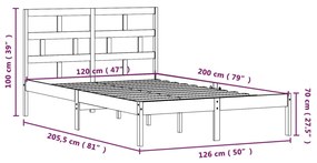 Πλαίσιο Κρεβατιού Λευκό 120 x 200 εκ. από Μασίφ Ξύλο Πεύκου - Λευκό