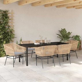 vidaXL Σέτ φαγητού για κήπο 7 pcs Καφέ Πολυ ράταν
