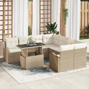 vidaXL Σετ Καναπέ Κήπου 9 pcs Μπεζ 100 x 55 x 73 εκ Πολυ ράταν