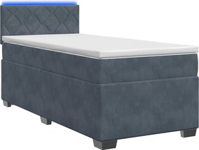 vidaXL Κρεβάτι Box Spring με Στρώμα και LED Σκούρο Γκρι Μονό Βελούδο
