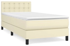 vidaXL Κρεβάτι Boxspring με Στρώμα Κρεμ 90x200 εκ. από Συνθετικό Δέρμα