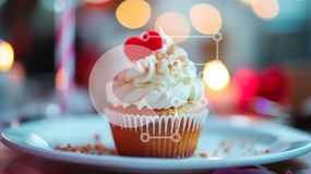 Intra Συλλεκτικό Ξύλινο Παζλ Plywood  4mm - Cupcake με White Frosting και Red Sprinkles σε λευκό πιάτο Σε Ξύλινο Κουτί - Διαστάσεις: 10x10 cm – 25 κομμάτια