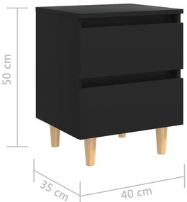 Κομοδίνα 2 τεμ. Μαύρα 40x35x50εκ. Πόδια από Μασίφ Ξύλο Πεύκου - Μαύρο