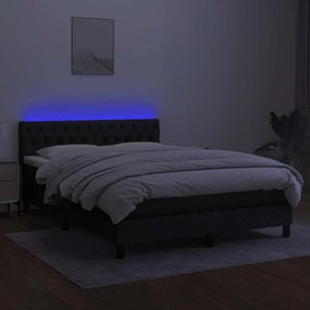 vidaXL Κρεβάτι Boxspring με Στρώμα &amp; LED Μαύρο 140x200 εκ. Υφασμάτινο