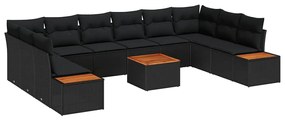 vidaXL Σετ Καναπέ Κήπου με μαξιλάρι 11 pcs Μαύρο Πολυ ράταν