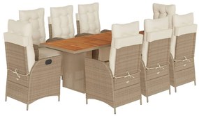 Σετ Τραπεζαρίας Κήπου 9 τεμ. Μπεζ Συνθετικό Ρατάν με Μαξιλάρια 3213373