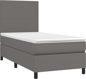 vidaXL Κρεβάτι Boxspring με Στρώμα &amp; LED Γκρι 80x200 εκ. Συνθ. Δέρμα