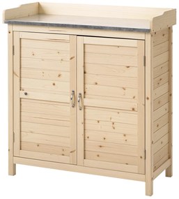 Outsunny Ντουλάπι κήπου με 2 ράφια, μεταλλική επιφάνεια εργασίας με προστατευτικό χείλος, φυσικό ξύλο, 83 x 40 x 92 cm