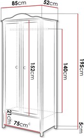 Ντουλάπα Luna δίφυλλη - 85.00Χ52.00Χ196.00cm