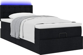 vidaXL Οθωμανικό κρεβάτι με στρώμα &amp; LEDs Μαύρο 100x200 cm Ύφασμα