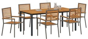 vidaXL Σέτ φαγητού για κήπο 7 pcs Γκρι και Καφέ συνθετικό ρατάν