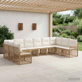 vidaXL Σειρά Καναπέ Εξωτερικού 10 pcs Φυσικό και Κρέμα Λευκό