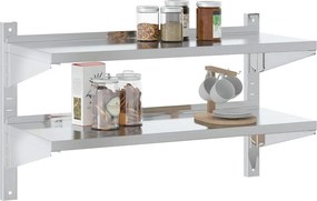 vidaXL Ράφι Τοίχου 2 Επιπ. Ασημί 100x40x60 εκ. Ανοξείδωτο Ατσάλι