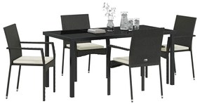 vidaXL Σέτ φαγητού για κήπο με μαξιλάρι 5 pcs Μαύρο Πολυ ράταν