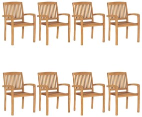 vidaXL Καρέκλες Κήπου Στοιβαζόμενες 8 τεμ. Μασίφ Ξύλο Teak &amp; Μαξιλάρια