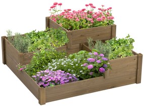 Outsunny Υπερυψωμένο παρτέρι, 4 γλάστρες σε 3 επίπεδα, ανθεκτικό στις καιρικές συνθήκες, μασίφ ξύλο, 122 cm x 122 cm x 51 cm, Φυσικό