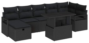 vidaXL Σετ Καναπέ Κήπου με μαξιλάρι 8 pcs Μαύρο Πολυ ράταν