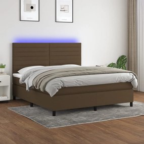 vidaXL Κρεβάτι Boxspring με Στρώμα & LED Σκ.Καφέ 180x200εκ. Υφασμάτινο