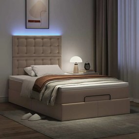 Οθωμανικό κρεβάτι με στρώμα &amp; LEDs Cappucino Faux Leather - Καφέ