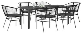 Σετ Τραπεζαρίας Κήπου 7Τεμ. Μαύρο Συνθ.Ρατάν/Γυαλί με Μαξιλάρια
