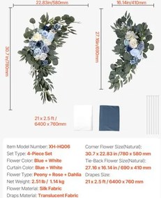 VEVOR Artificial Wedding Arch Flowers Kit Blue With 2 Pcs Flowers 2 Pcs Drapes