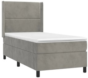 Κρεβάτι Boxspring με Στρώμα Ανοιχτό Γκρι 80x200 εκ. Βελούδινο - Γκρι