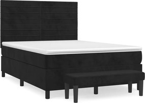 vidaXL Κρεβάτι Boxspring με Στρώμα Μαύρο 140x190 εκ. Βελούδινο
